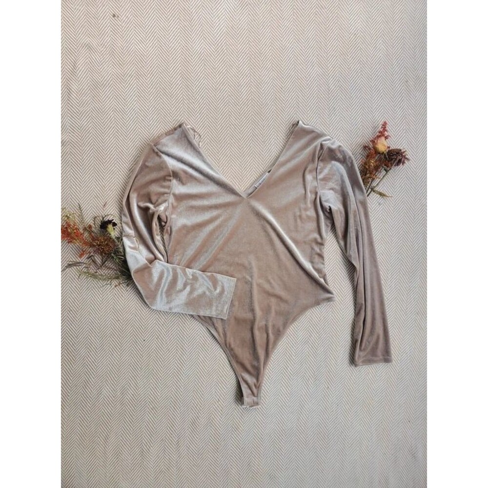 GB Gianni Bini Taupe Velour Velvet Bodysuit Size XL